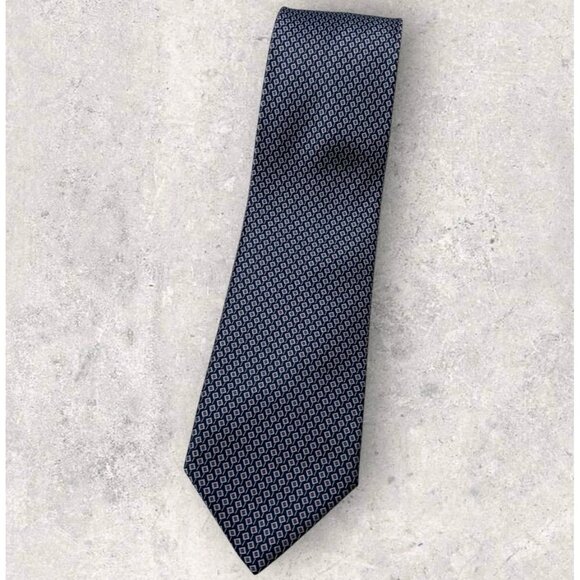 BRIONI Silk Tie ITALY XL Navy Gray Burgundy Geometric W:3.5" EUC - Picture 1 of 5